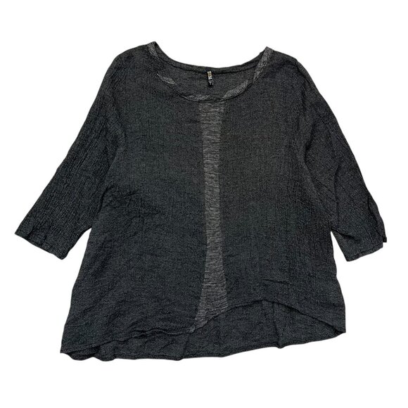 Khangura Linen Asymmetric Tunic Top Black 1X Lagenlook Boho Art Teacher Artsy - Picture 1 of 9